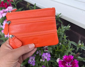 Monedero pequeño de cuero con cremallera de colores para mujer, 8 colores, monedero, regalo de Navidad para ella, cumpleaños o festival.
