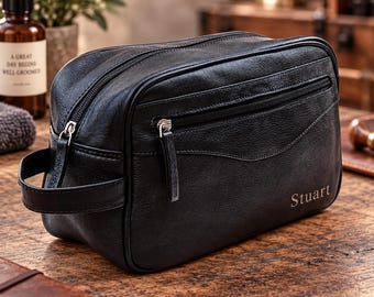 Personalisierte Herren-Kulturtasche aus Leder, lasergraviert, Reise-Pflegetasche – das perfekte Geschenk für ihn