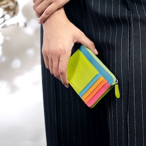 Carteira de cartão verde para mulheres, porta-cartão de crédito, bolsa de troca para mulheres, carteira fina, mini porta-cartão, bolsa colorida para mulheres, carteira de couro