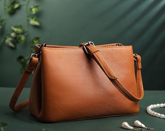 Damen-Schultertasche aus gewaschenem Leder, Handtasche mit verstellbarem Riemen, mehrere Fächer, Alltagstasche, Reisegeschenk für Sie