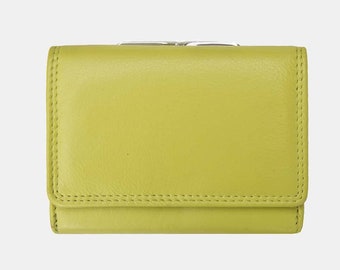 RFID Secure green leather purse for women with 10 card slots and popper fastener / PRIMEHIDE Leather Purse