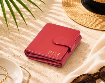 Monedero tríptico de piel personalizado para mujer con RFID, 2 ventanas para identificación, bolsillo para monedas, 6 ranuras para tarjetas. Regalo para ella en su cumpleaños o cualquier otra ocasión.