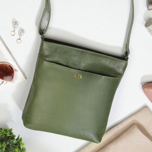 Personalisierte Leder Crossbody Tasche für Frauen Umhängetasche Weiche Grüne Lederhandtasche Jeden Tag Geldbörse Perfekte Geschenkideen für Sie