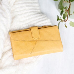 Weiche Leder Geldbörse für Frauen Gelbe Brieftasche für Damen Leder Clutch Geldbörse RFID-Kreditkartenhalter Reißverschluss Brieftasche Frauen Kleine Leder Geschenkidee