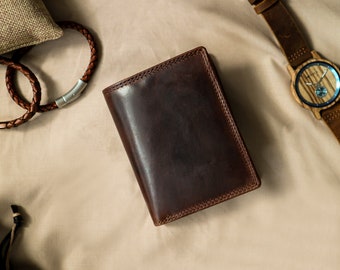 Portefeuille pour homme, cadeau fait main, portefeuille en cuir à trois volets avec poche pour la monnaie, portefeuilles pour homme personnalisés RFID, portefeuille en cuir marron, porte-cartes de crédit