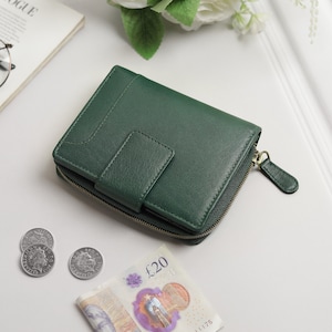 Portefeuille en cuir pour femme Porte-cartes RFID pour femme avec poche zippée Portefeuille jaune pour femme, porte-cartes de crédit à trois volets, petit cadeau en cuir