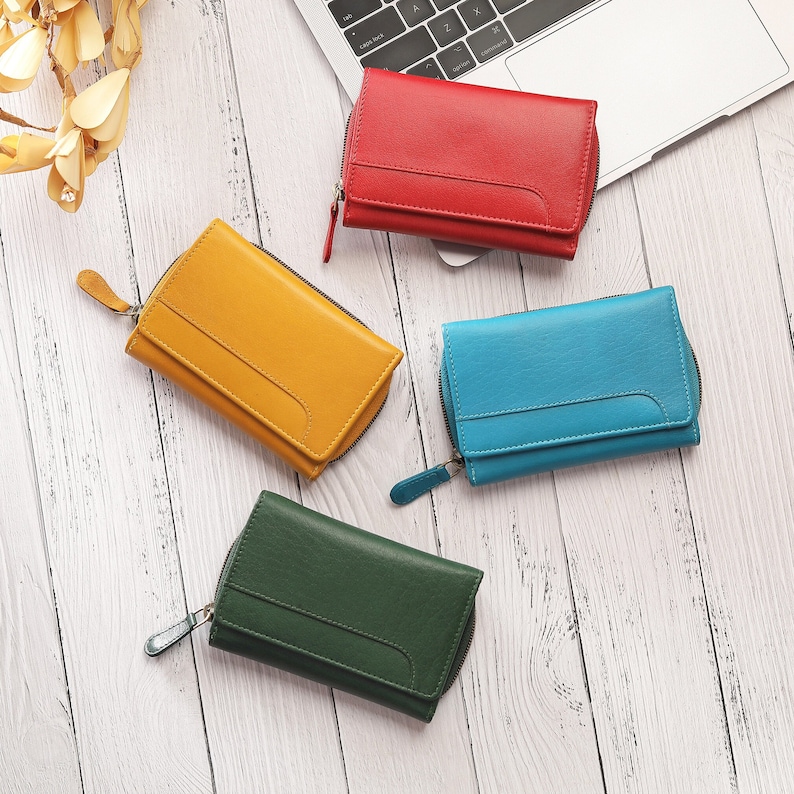 Soft Leather Purse For Women RFID Zip Around Trifold Wallet 8 Card Slots Personalised Initials Gift For Her Birthday Holiday image 4