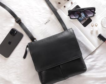 Bolso de piel negro para mujer, bandolera de piel, bolso de viaje para mujer