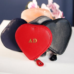 Monedero de cuero con forma de corazón, monedero pequeño con cremallera, regalo personalizado para ella, minimonedero de cuero, regalo personalizado para madre