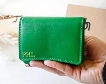 Cartera personalizada para mujer con protección RFID, monedero pequeño de piel, tarjetero compacto, regalo para ella (Reino Unido)