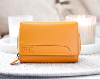 Cartera de piel suave para mujer, monedero pequeño con protección RFID, regalo para ella, cartera personalizada, Reino Unido, monedero compacto con cremallera