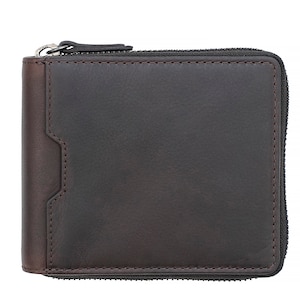 Herren Reißverschluss rund Brieftasche Leder Brieftasche mit RFID-Blocker Geldbeutel Herren Reise Geldbörse sichere Brieftasche Leder Kartenhalter Ehemann Geschenk