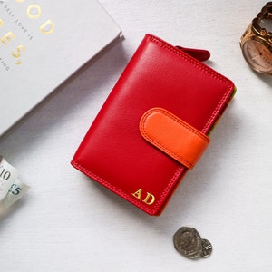 Women's Leather Wallet Coin Purse For Ladies Personalised Wallet RFID Credit Card Holder For Women Colourful Purse Leather Gift Idea For Her