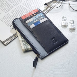 Slanke kaartportemonnee voor vrouwen Portemonnee met rits voor portemonnee voor vrouwen RFID-creditcardhouder Pocket Portemonnee voor haar Klein leren cadeau-idee voor meisjes