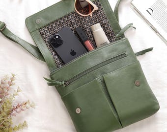 Bolso bandolera de piel auténtica para mujer, bolso cruzado con bolsillos con cremallera, correa de piel ajustable, pequeño bolso marrón para viajar