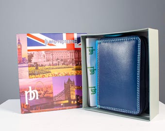 Cartera tarjetero RFID de cuero estilo abanico para mujer, monedero plegable personalizado, caja de regalo para cumpleaños y vacaciones.