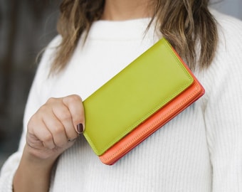 Monedero de piel suave para mujer, con RFID, tarjetero, tarjetero, colores brillantes