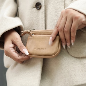 Monedero llavero cartera pequeña de cuero para mujer, mini monedero de cuero para llaves, regalo de cuero para novia