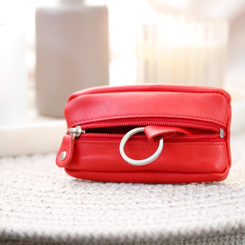 Leather Key Pouch Small Zipper Key Wallet Coin Pouch Keyring Key Holder 7 Colours Gift For Her Him Holiday Birthday image 12