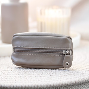 Leather Key Pouch Small Zipper Key Wallet Coin Pouch Keyring Key Holder 7 Colours Gift For Her Him Holiday Birthday Beige