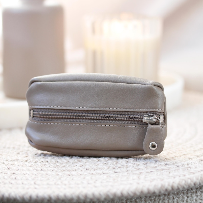 Leather Key Pouch Small Zipper Key Wallet Coin Pouch Keyring Key Holder 7 Colours Gift For Her Him Holiday Birthday Beige