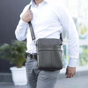 Leather Shoulder Bag For Men Personalised Crossbody Messenger Bag Black Or Brown Tablet Bag for Travel Satchel Gift For Him Handmade Leather