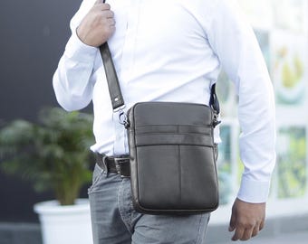 Mens Messenger Vertical Satchel Travel Work Bag Leather Crossbody Bag For Men Personalised Gift For Father Handmade Leather 3rd Anniversary