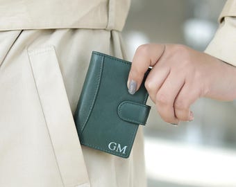 Personalised RFID Card Holder For Women Leather Credit Card Wallet Slim Ladies Card Wallet With Initials Gift For Her Lightweight Accessory