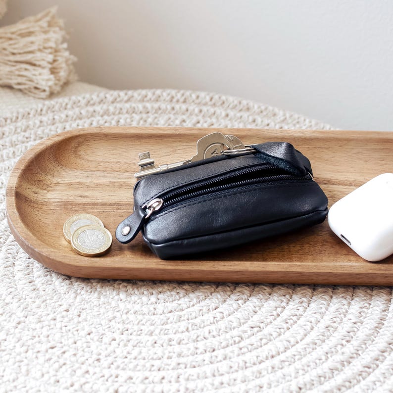 Leather Key Pouch Small Zipper Key Wallet Coin Pouch Keyring Key Holder 7 Colours Gift For Her Him Holiday Birthday image 2