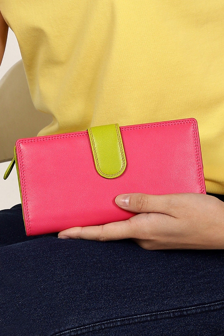 Colourful Leather RFID Zip Wallet For Women Large Capacity Purse With Card Holder Vibrant Ladies Wallet For Her Daughter Graduation Gift