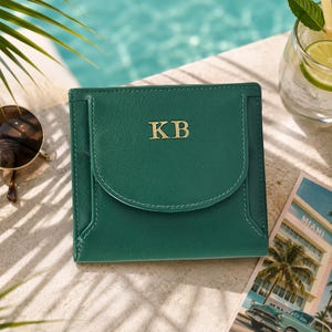 Leather Tray Coin Purse For Women Bifold Wallet Personalised 5 Colours Card Slots ID Window Gift For Her Birthday