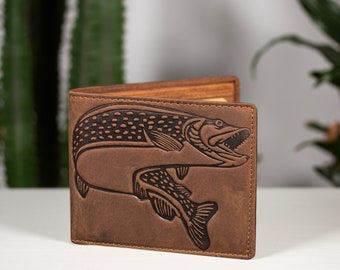 Fish Wallets For Men Leather, Trifold Men Wallet RFID, Gift For Him Unique, Brown Leather Wallet, Handmade Wallet,Best Holiday Gifts For Him