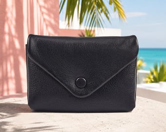 Monedero pequeño de piel para mujer, estuche compacto, regalo para ella, mini monedero de piel auténtica y colorido.