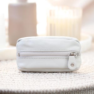 Leather Key Pouch Small Zipper Key Wallet Coin Pouch Keyring Key Holder 7 Colours Gift For Her Him Holiday Birthday Grey