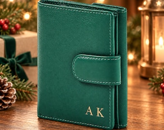 Personalised Leather Trifold Purse For Women RFID 2 ID Windows Coin Pocket 6 Card Slots Gift For Her Birthday Holiday