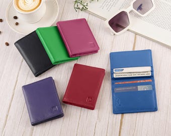 RFID Leather Card Holder Wallet For Women 7 Colours Personalised Inside Gift For Her Birthday Holiday Pride
