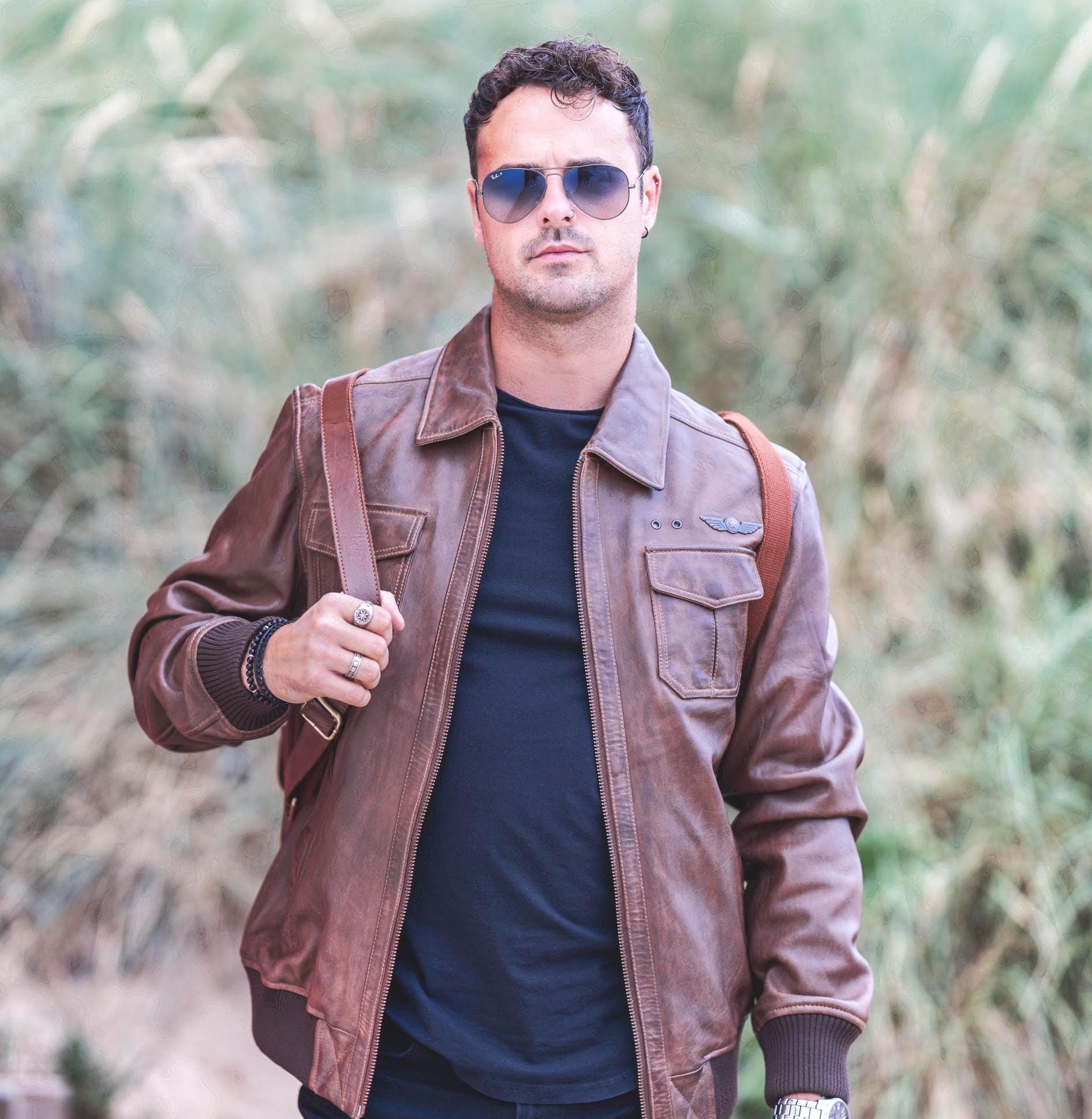 Leather Aviator Jacket for Man Vintage Style Pilot Wear Motorcycle  