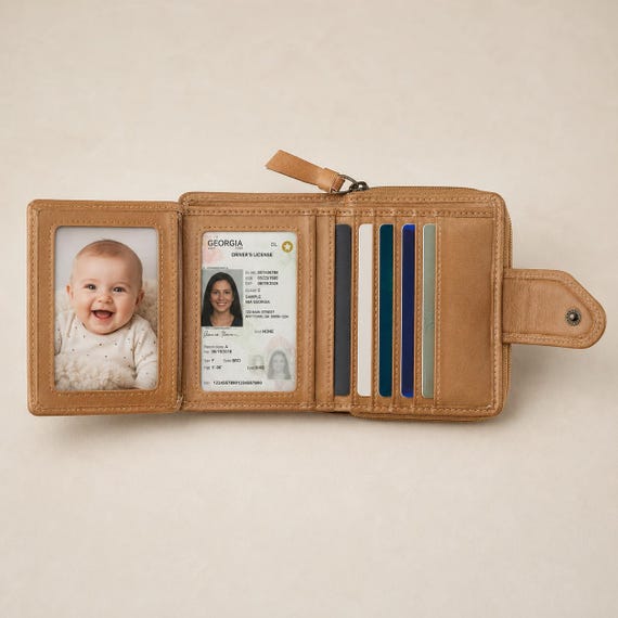 Soft Leather Womens RFID Purse Photo Window 9 Card Slots Zip Coin Pocket Everyday Wallet Christmas Gift For Mum