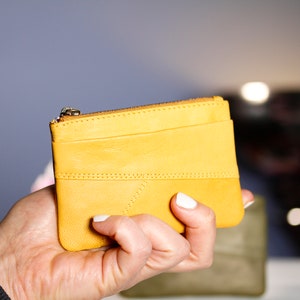 Porte-monnaie en cuir souple avec fermeture éclair, porte-clés portefeuille, porte-clés RFID pour femme, petit portefeuille en cuir pour mère, idée cadeau, petits accessoires, cadeau pour maman