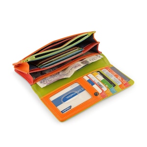 Personalised Leather Wallet for Women RFID Green Purse Colourful Interior Gift for Her Clutch Wallet UK image 8