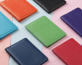 Cartera de viaje de cuero Tarjetero Ventana para identificación Bolsillo sin contacto Cartera de tarjetas personalizada Cuero genuino Oficina Viajes diarios