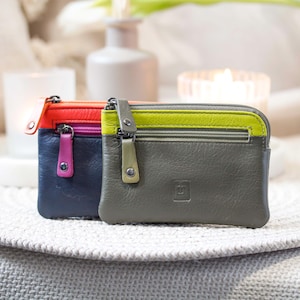 Kleine Brieftasche Geldbörse für Frauen Bunte Leder Kartenhalter Reißverschluss Münzbeutel Multi Farbe Weiches Leder Mini Geldbörse für Schlüsselanhänger