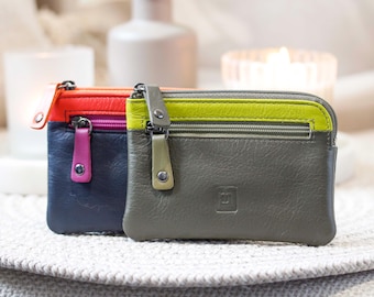 Monedero de piel para mujer, con dos bolsillos delanteros, minibolsillo