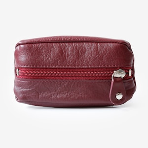 Leather Key Pouch Small Zipper Key Wallet Coin Pouch Keyring Key Holder 7 Colours Gift For Her Him Holiday Birthday Burgundy