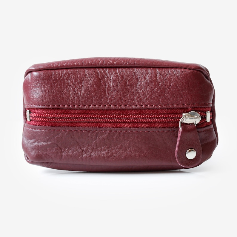 Leather Key Pouch Small Zipper Key Wallet Coin Pouch Keyring Key Holder 7 Colours Gift For Her Him Holiday Birthday Burgundy