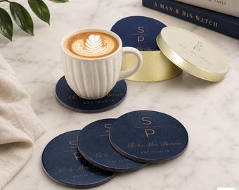 Juego de posavasos de cuero personalizados con logotipo de empresa, posavasos de bar de cuero auténtico, posavasos grabados, regalo de tercer aniversario (Reino Unido)