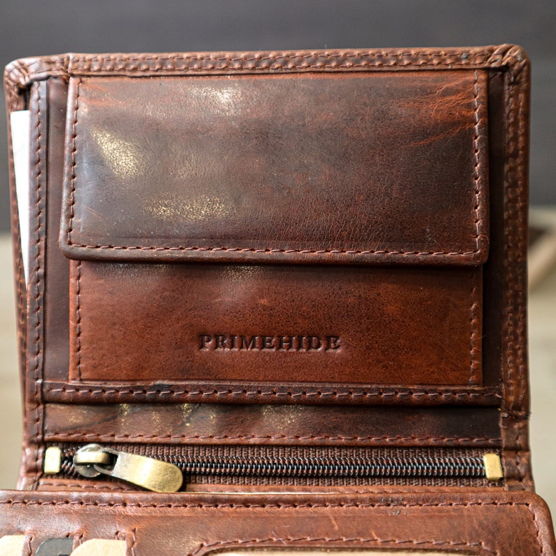Herren Geldbörse, handgemachtes Geschenk, dreifach faltbare Lederbrieftasche mit Münzfach, personalisierte Herren Geldbörsen RFID, braune Lederbrieftasche, Kreditkartenhalter Bild 4