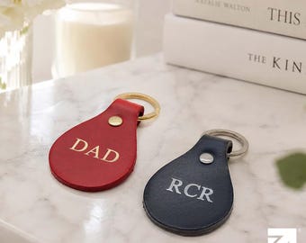 Personalised Leather Keyring Full Grain Leather Key Fob Embossed Initials Handmade in UK Brass Silver Hardware Small Christmas Gift