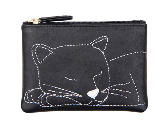 Child's Kawaii Small Coin Purse Cartoon Cat Genuine Leather Thin Change  Purses Mini Money Key Bag