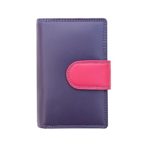 Rainbow Leather Purse For Women RFID Colourful Bifold Wallet Personalised Initials Gift For Her Birthday Holiday Pride Purple Pink